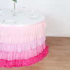 Chiffon 14ft Table Skirt Gradient Pink - Stylish 5 - Tier Ombre Ruffled Tutu Table Cover with Satin Backing for Weddings & Celebrations - Bell Racket Store