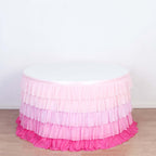 Chiffon 14ft Table Skirt Gradient Pink - Stylish 5 - Tier Ombre Ruffled Tutu Table Cover with Satin Backing for Weddings & Celebrations - Bell Racket Store