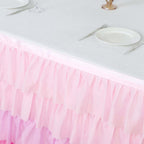 Chiffon 14ft Table Skirt Gradient Pink - Stylish 5 - Tier Ombre Ruffled Tutu Table Cover with Satin Backing for Weddings & Celebrations - Bell Racket Store
