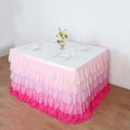 Chiffon 14ft Table Skirt Gradient Pink - Stylish 5 - Tier Ombre Ruffled Tutu Table Cover with Satin Backing for Weddings & Celebrations - Bell Racket Store