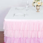 Chiffon 14ft Table Skirt Gradient Pink - Stylish 5 - Tier Ombre Ruffled Tutu Table Cover with Satin Backing for Weddings & Celebrations - Bell Racket Store
