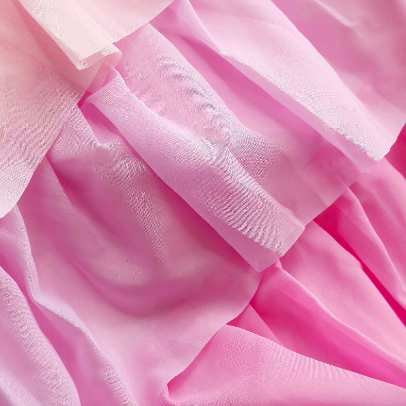 Chiffon 14ft Table Skirt Gradient Pink - Stylish 5 - Tier Ombre Ruffled Tutu Table Cover with Satin Backing for Weddings & Celebrations - Bell Racket Store