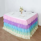 Chiffon 14ft Table Skirt Gradient Unicorn - 5 - Tier Ombre Ruffled Tutu Table Cover with Satin Backing for Enchanting Events - Bell Racket Store