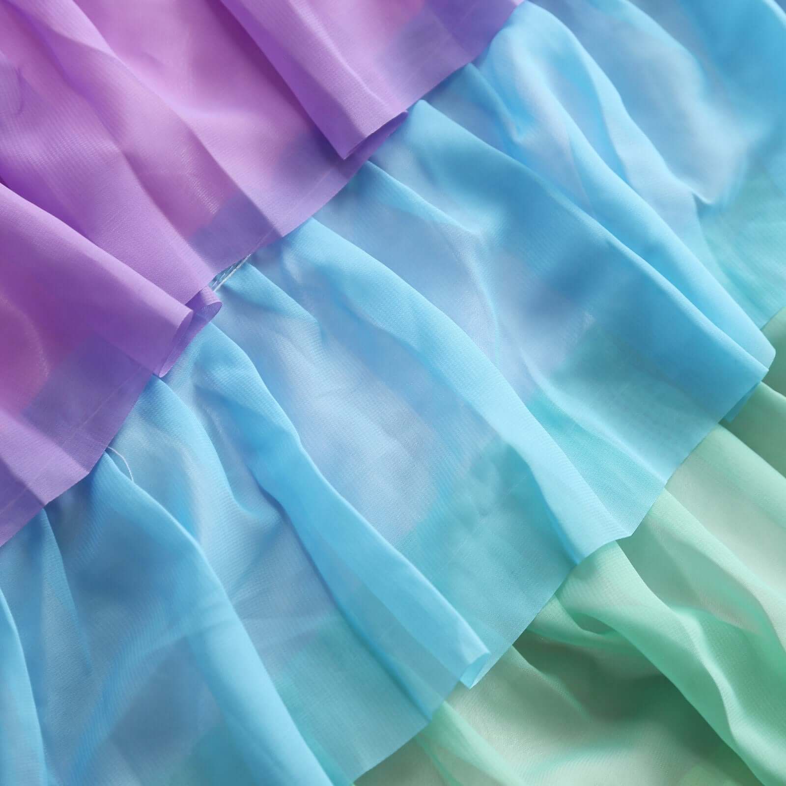 Chiffon 14ft Table Skirt Gradient Unicorn - 5 - Tier Ombre Ruffled Tutu Table Cover with Satin Backing for Enchanting Events - Bell Racket Store