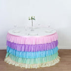 Chiffon 14ft Table Skirt Gradient Unicorn - 5 - Tier Ombre Ruffled Tutu Table Cover with Satin Backing for Enchanting Events - Bell Racket Store