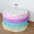 Chiffon 14ft Table Skirt Gradient Unicorn - 5 - Tier Ombre Ruffled Tutu Table Cover with Satin Backing for Enchanting Events - Bell Racket Store