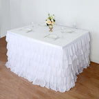 Chiffon 14ft Table Skirt White - 5 - Tier Ombre Ruffled Tutu Table Cover with Satin Backing for Sophisticated Events - Bell Racket Store
