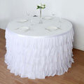 Chiffon 14ft Table Skirt White - 5 - Tier Ombre Ruffled Tutu Table Cover with Satin Backing for Sophisticated Events - Bell Racket Store