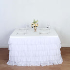 Chiffon 14ft Table Skirt White - 5 - Tier Ombre Ruffled Tutu Table Cover with Satin Backing for Sophisticated Events - Bell Racket Store