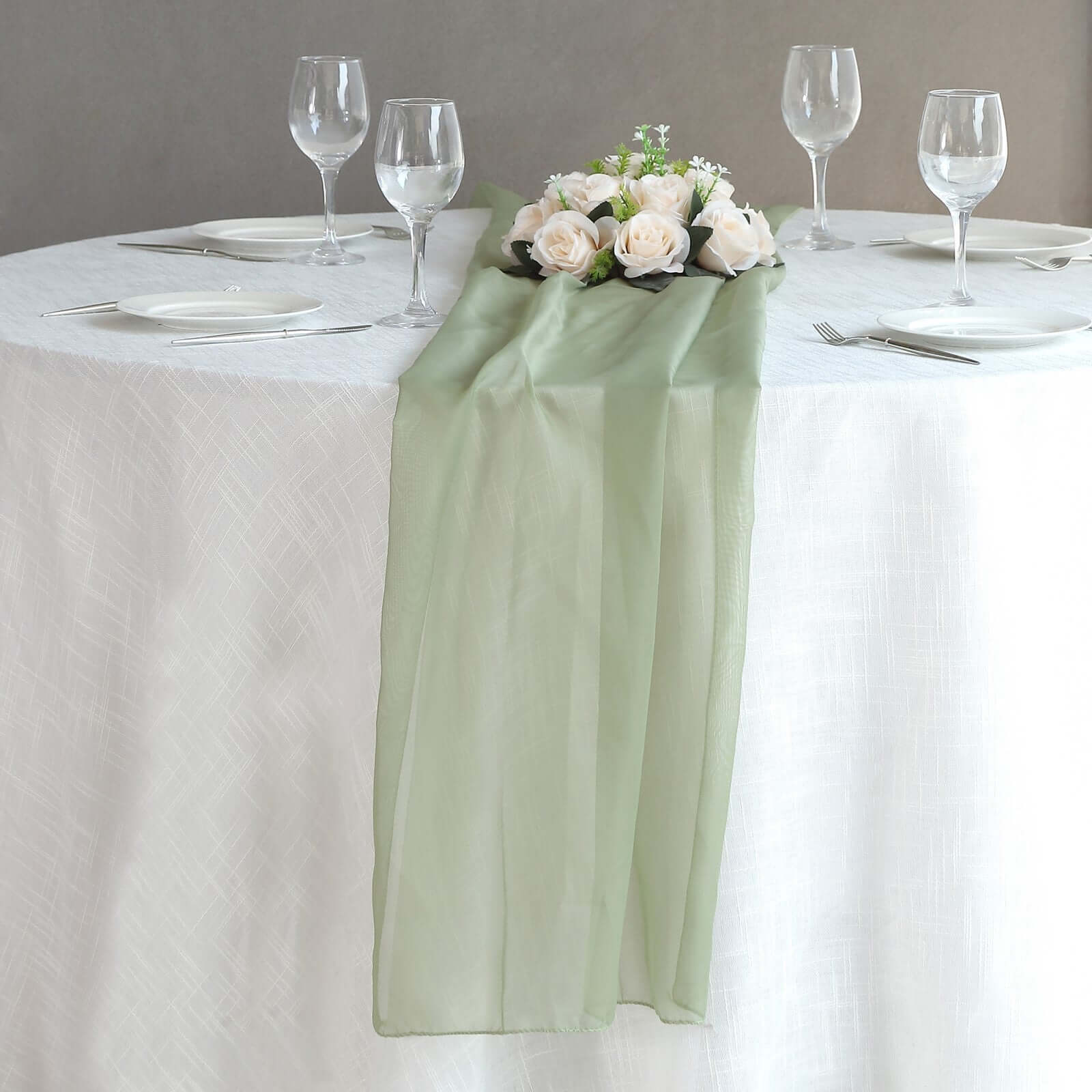 Chiffon 6ft Table Runner Dusty Sage Green - Flowy & Lightweight Table Decor - Bell Racket Store