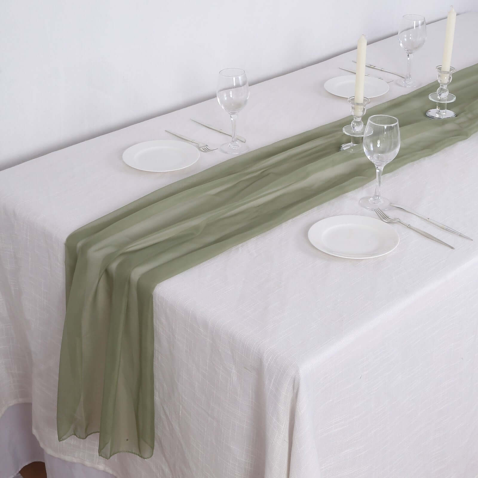 Chiffon 6ft Table Runner Dusty Sage Green - Flowy & Lightweight Table Decor - Bell Racket Store