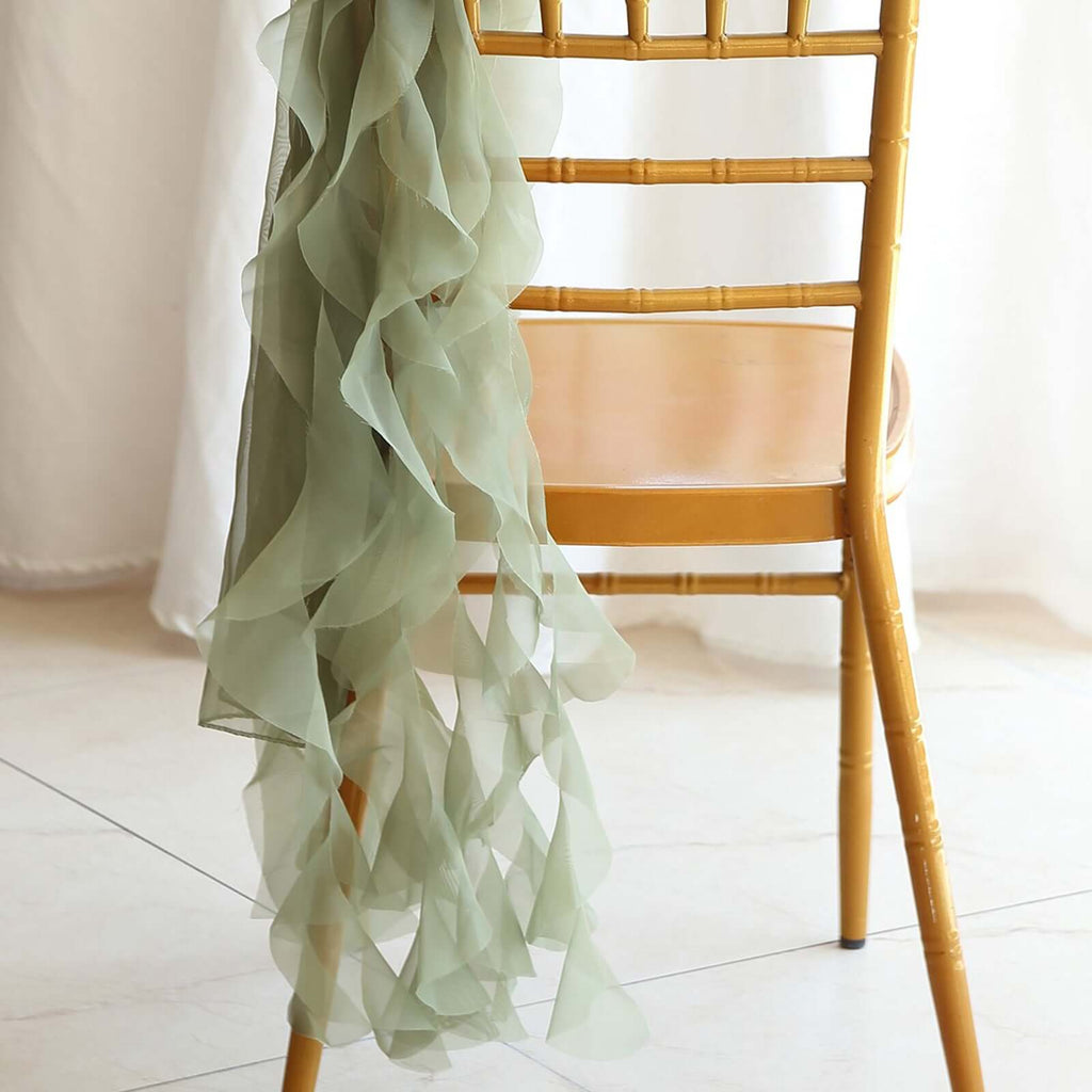 Chiffon Chair Sash with Curly Design Dusty Sage Green - Stylish Chair Decorations - Bell Racket Store
