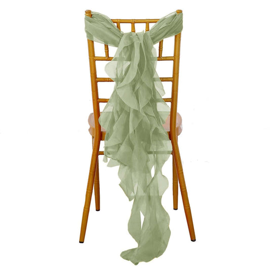 Chiffon Chair Sash with Curly Design Dusty Sage Green - Stylish Chair Decorations - Bell Racket Store