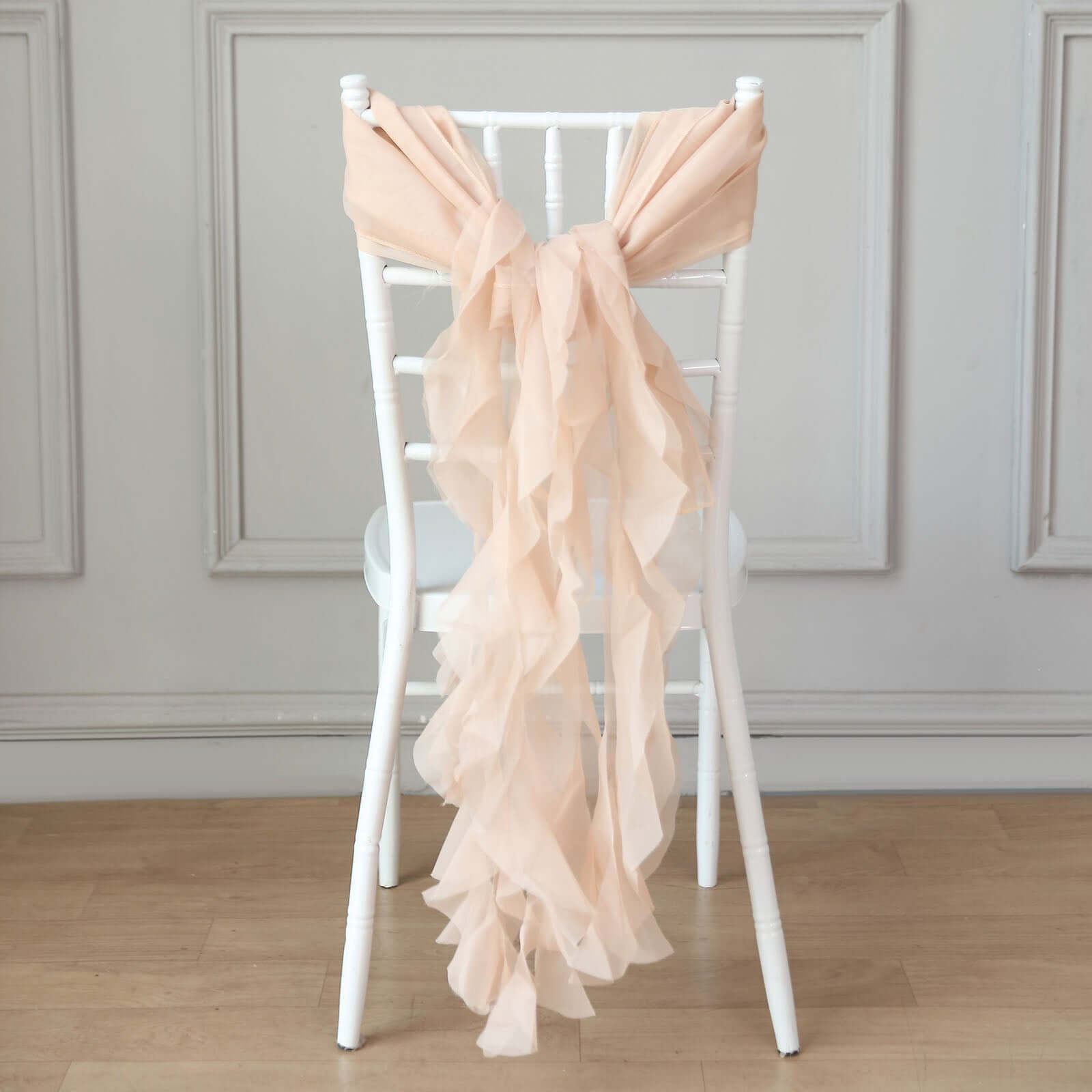 Chiffon Chair Sash with Curly Design Nude - Stylish Chair Decorations - Bell Racket Store