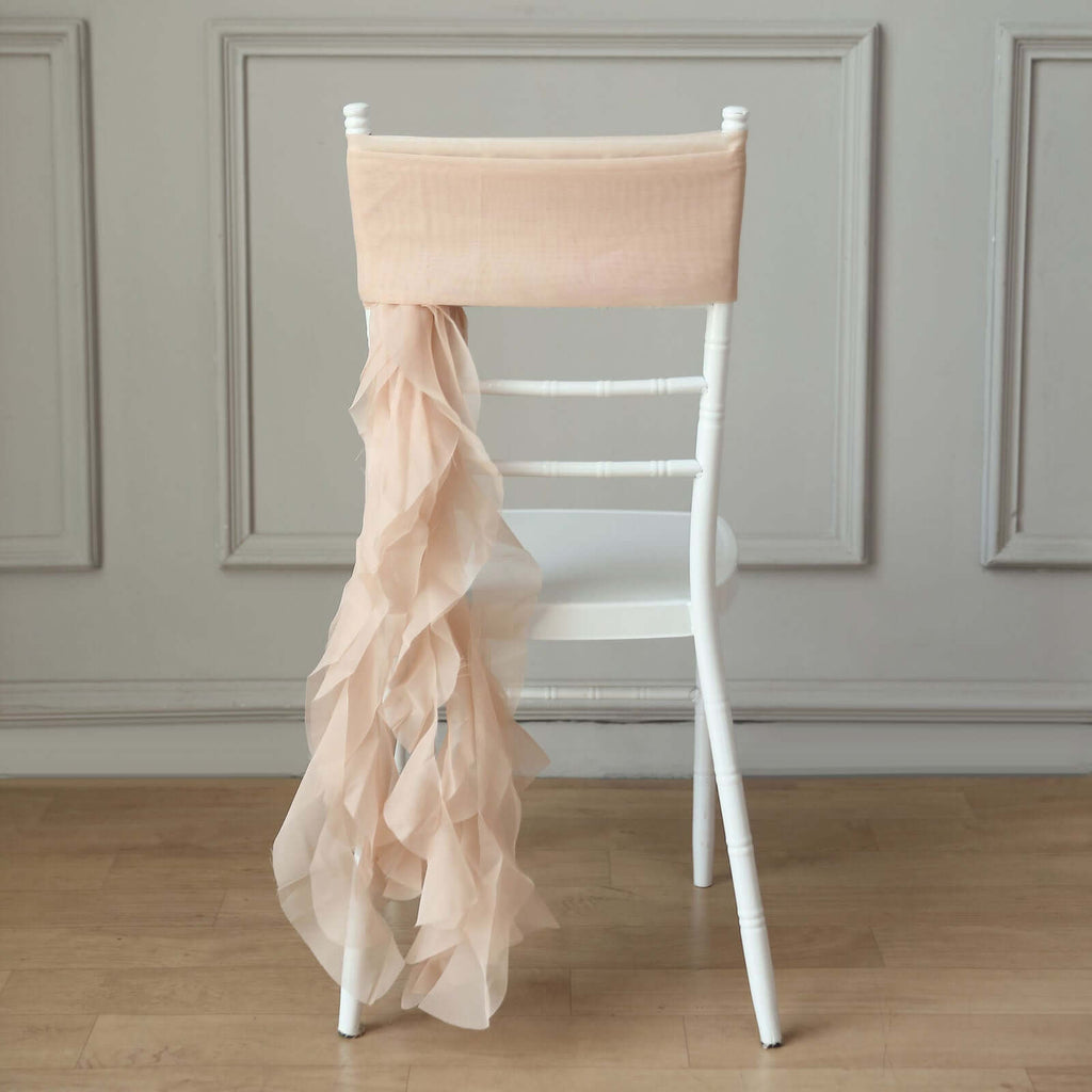 Chiffon Chair Sash with Curly Design Nude - Stylish Chair Decorations - Bell Racket Store