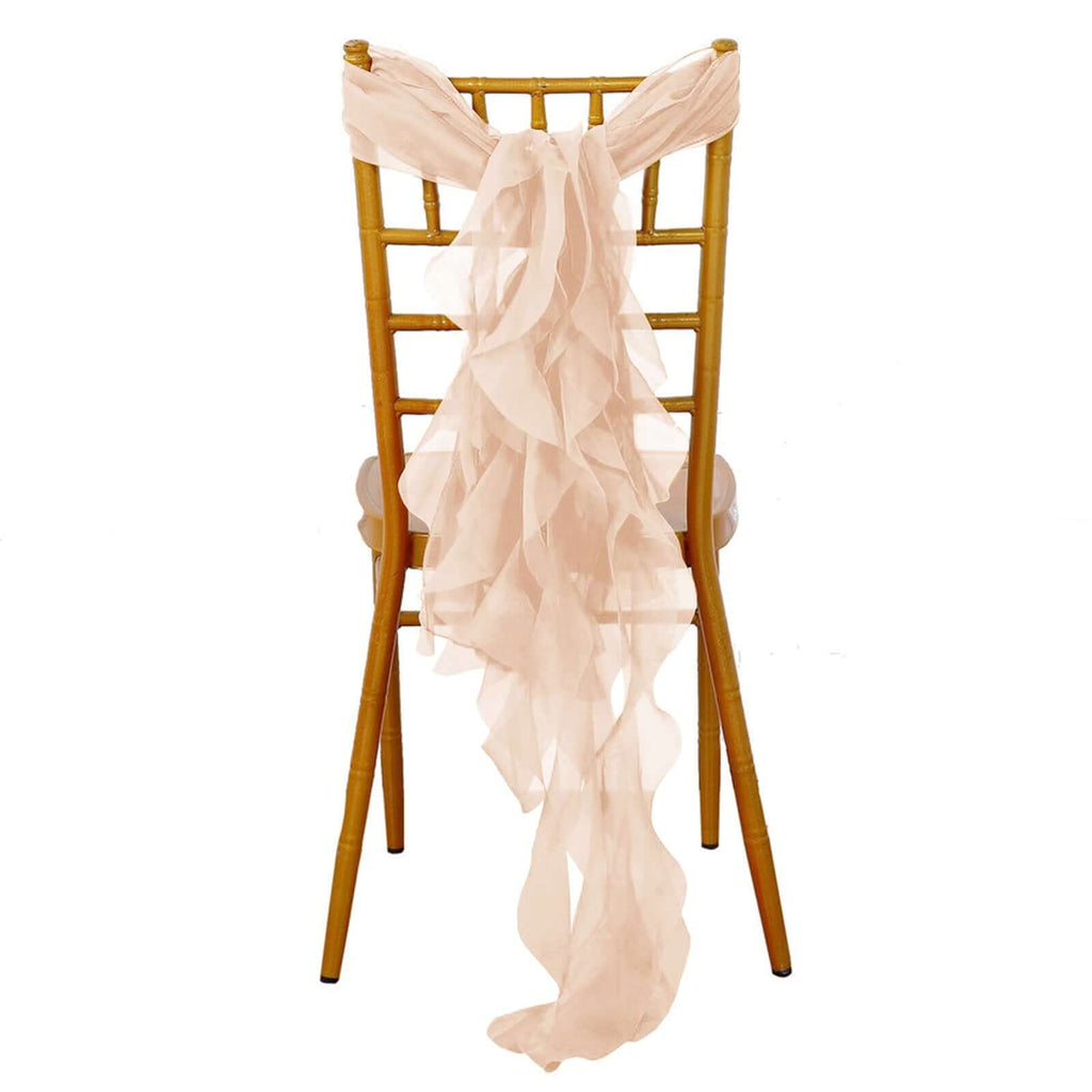 Chiffon Chair Sash with Curly Design Nude - Stylish Chair Decorations - Bell Racket Store