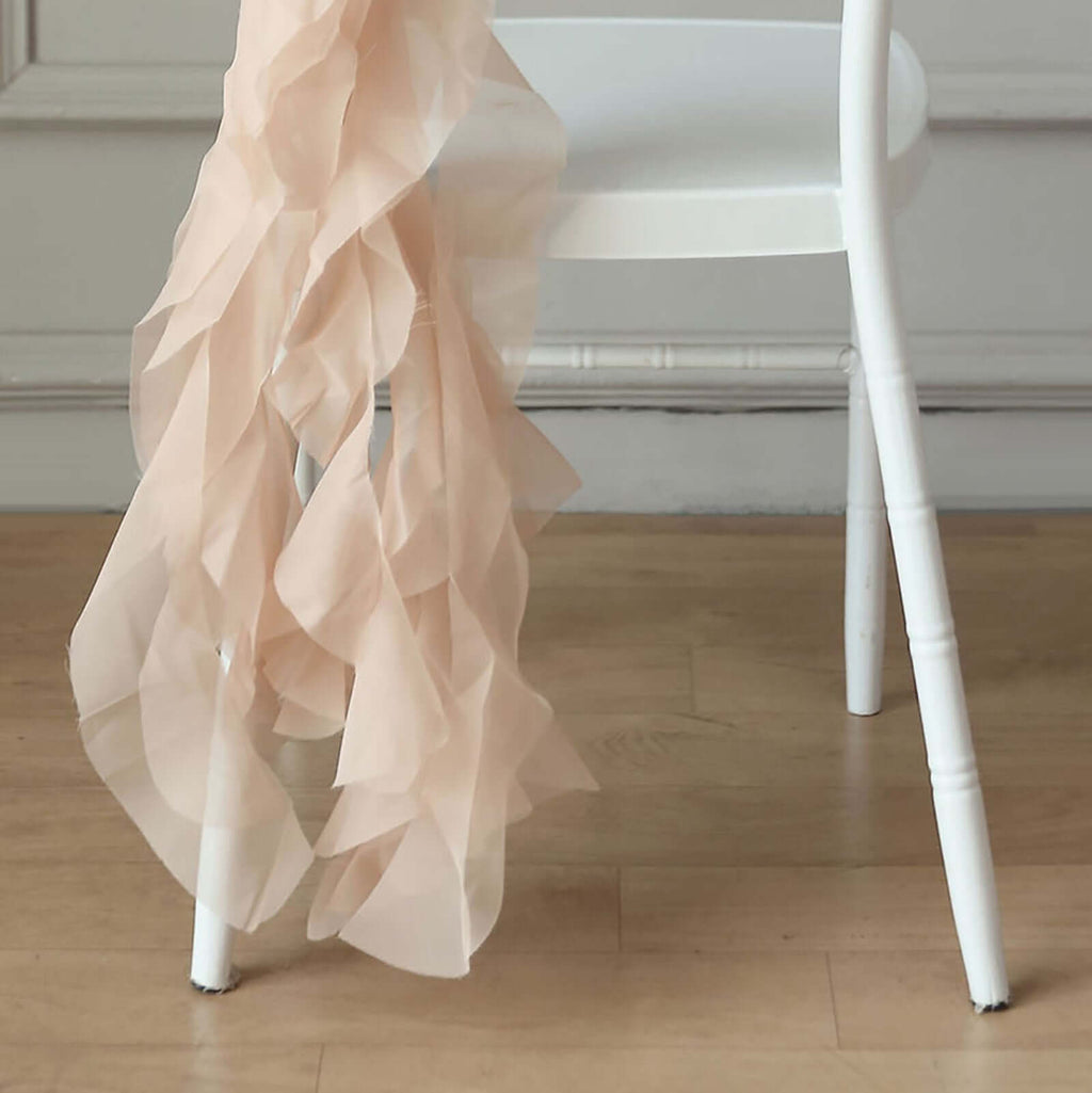 Chiffon Chair Sash with Curly Design Nude - Stylish Chair Decorations - Bell Racket Store