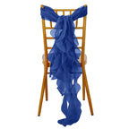 Chiffon Chair Sash with Curly Design Royal Blue - Stylish Chair Decorations