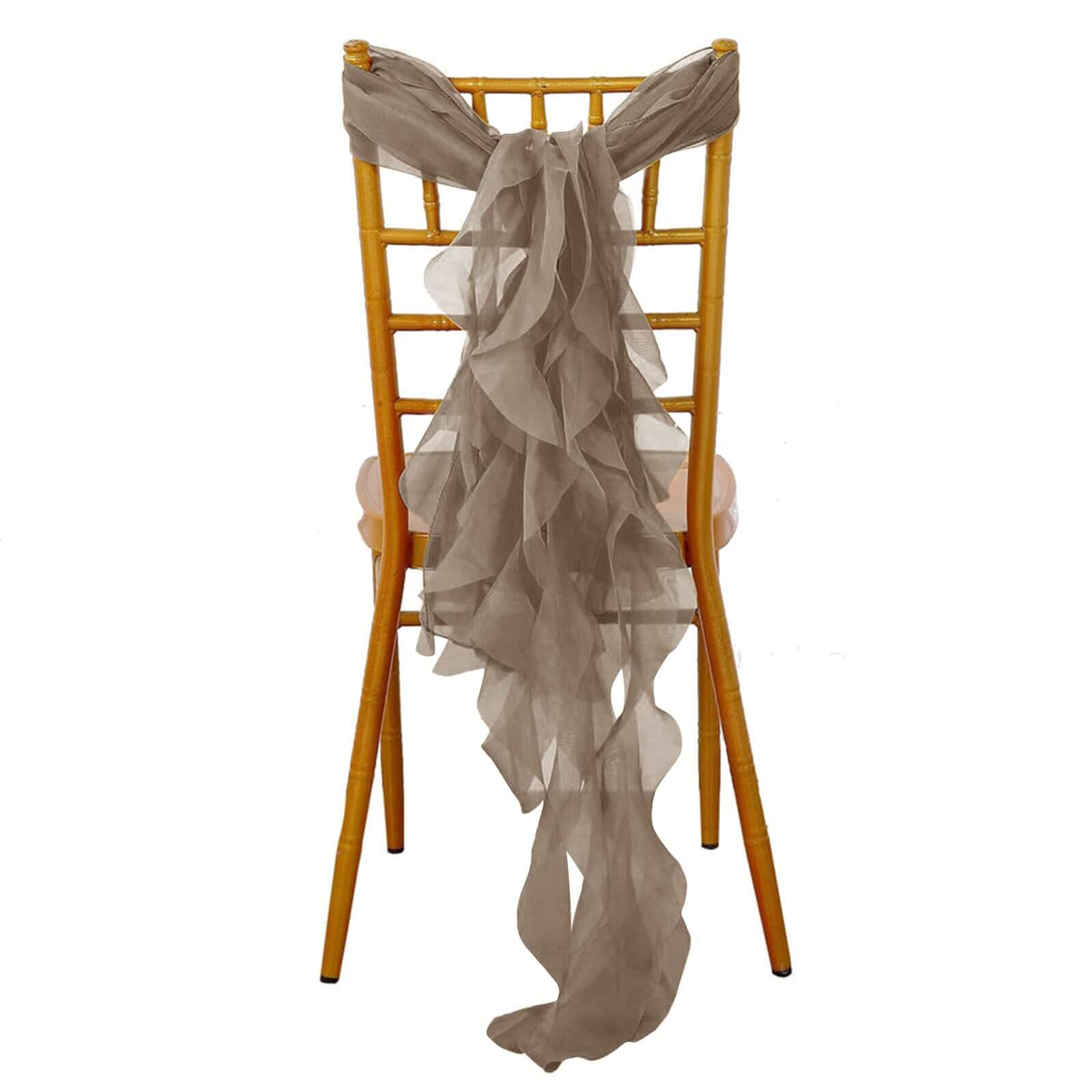 Chiffon Chair Sash with Curly Design Taupe - Stylish Chair Decorations - Bell Racket Store