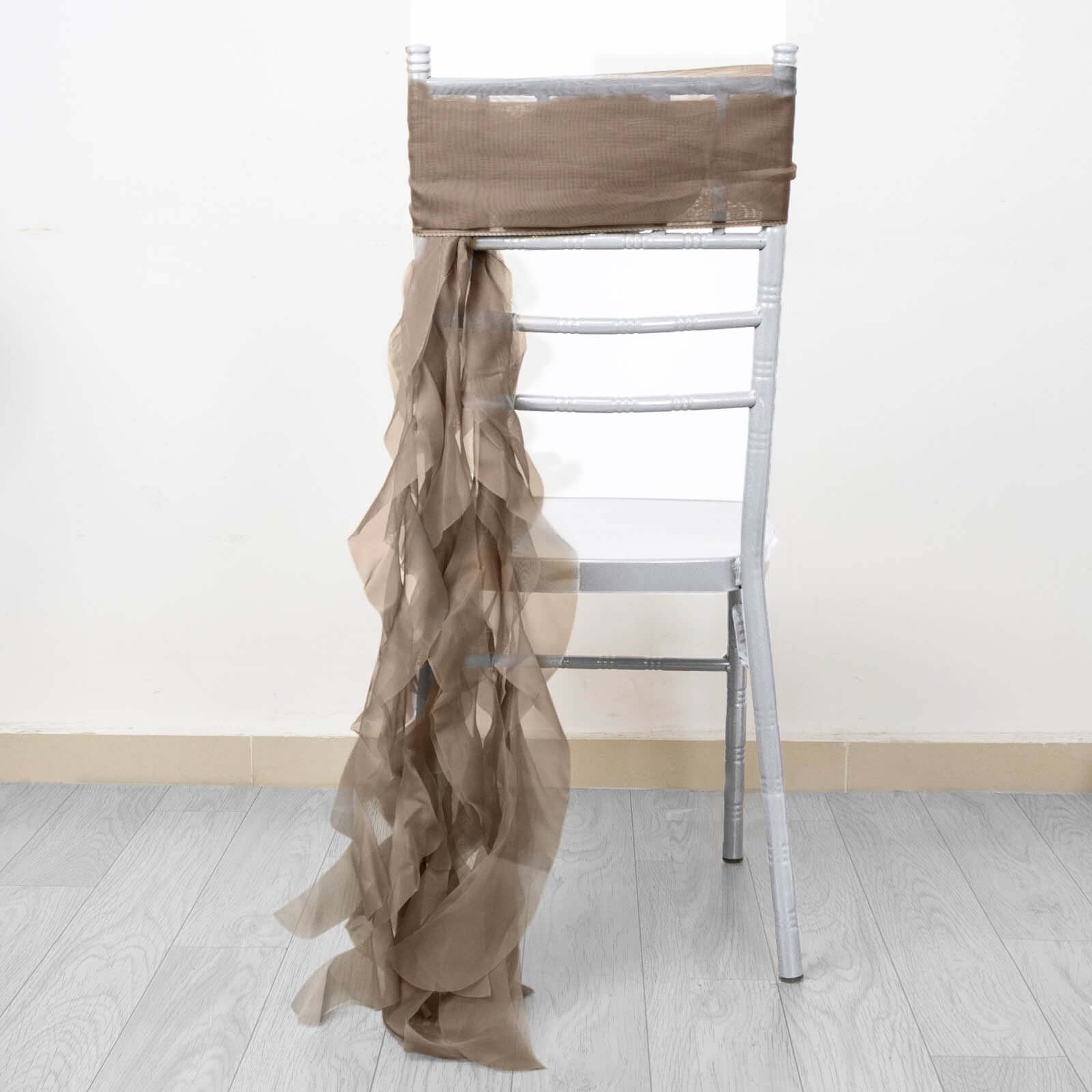 Chiffon Chair Sash with Curly Design Taupe - Stylish Chair Decorations - Bell Racket Store