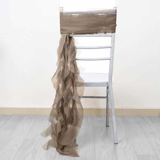 Chiffon Chair Sash with Curly Design Taupe - Stylish Chair Decorations - Bell Racket Store