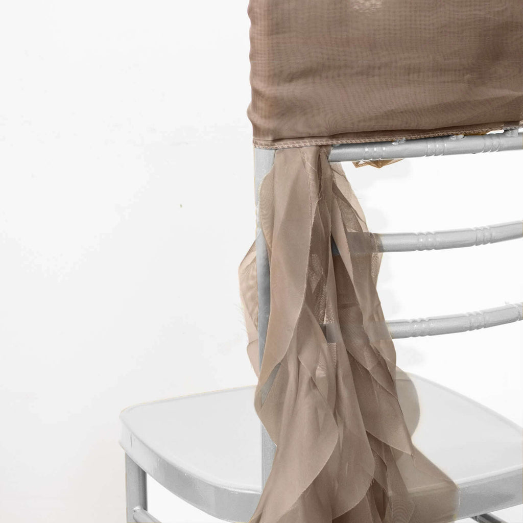 Chiffon Chair Sash with Curly Design Taupe - Stylish Chair Decorations - Bell Racket Store