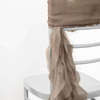 Chiffon Chair Sash with Curly Design Taupe - Stylish Chair Decorations - Bell Racket Store