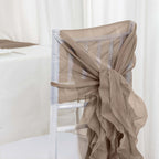 Chiffon Chair Sash with Curly Design Taupe - Stylish Chair Decorations - Bell Racket Store