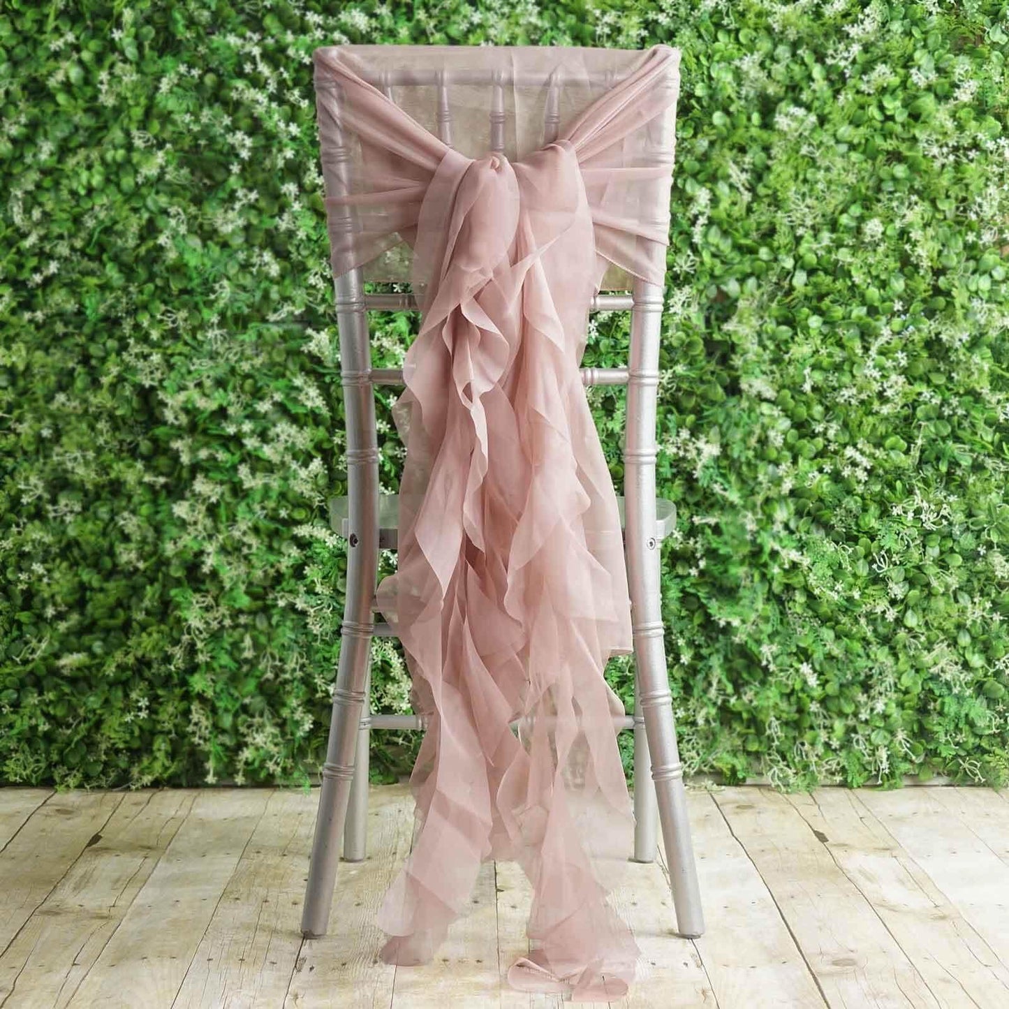 1 Set Chiffon Hoods Chair Sashes with Willow Ruffles Design Dusty Rose - Stylish Chair Bow Decor