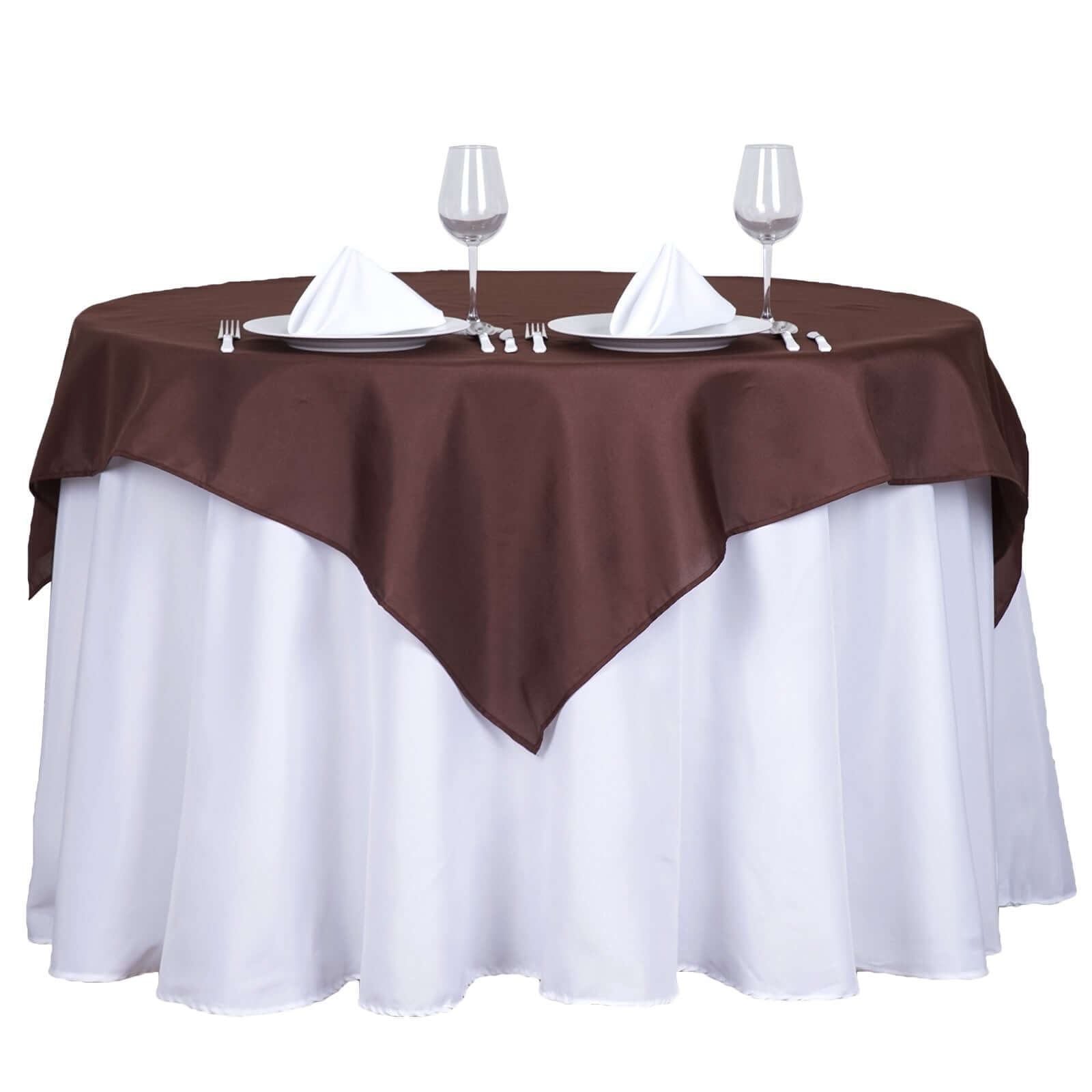 Polyester 54"x54" Table Overlay Square Tablecloth Chocolate - Wrinkle-Resistant & Durable Table Cover