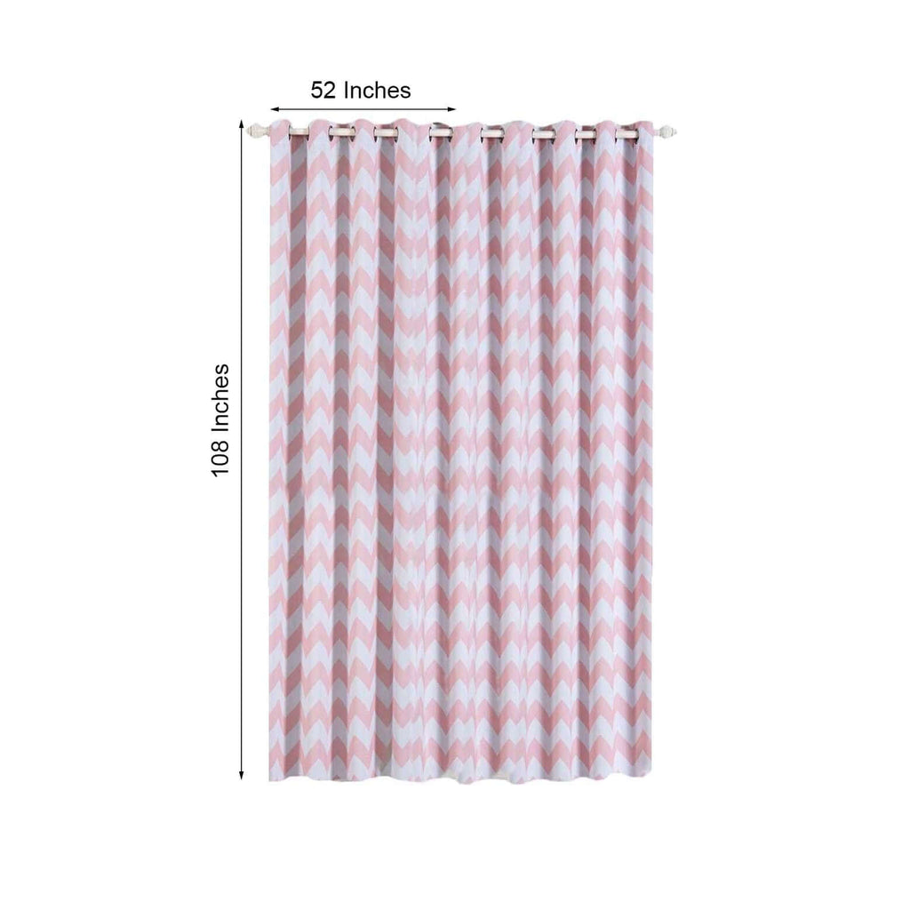 2 Pack White Blush Chevron Design Thermal Blackout Curtains With Chrome Grommet Window Treatment Panels - 52"x108"