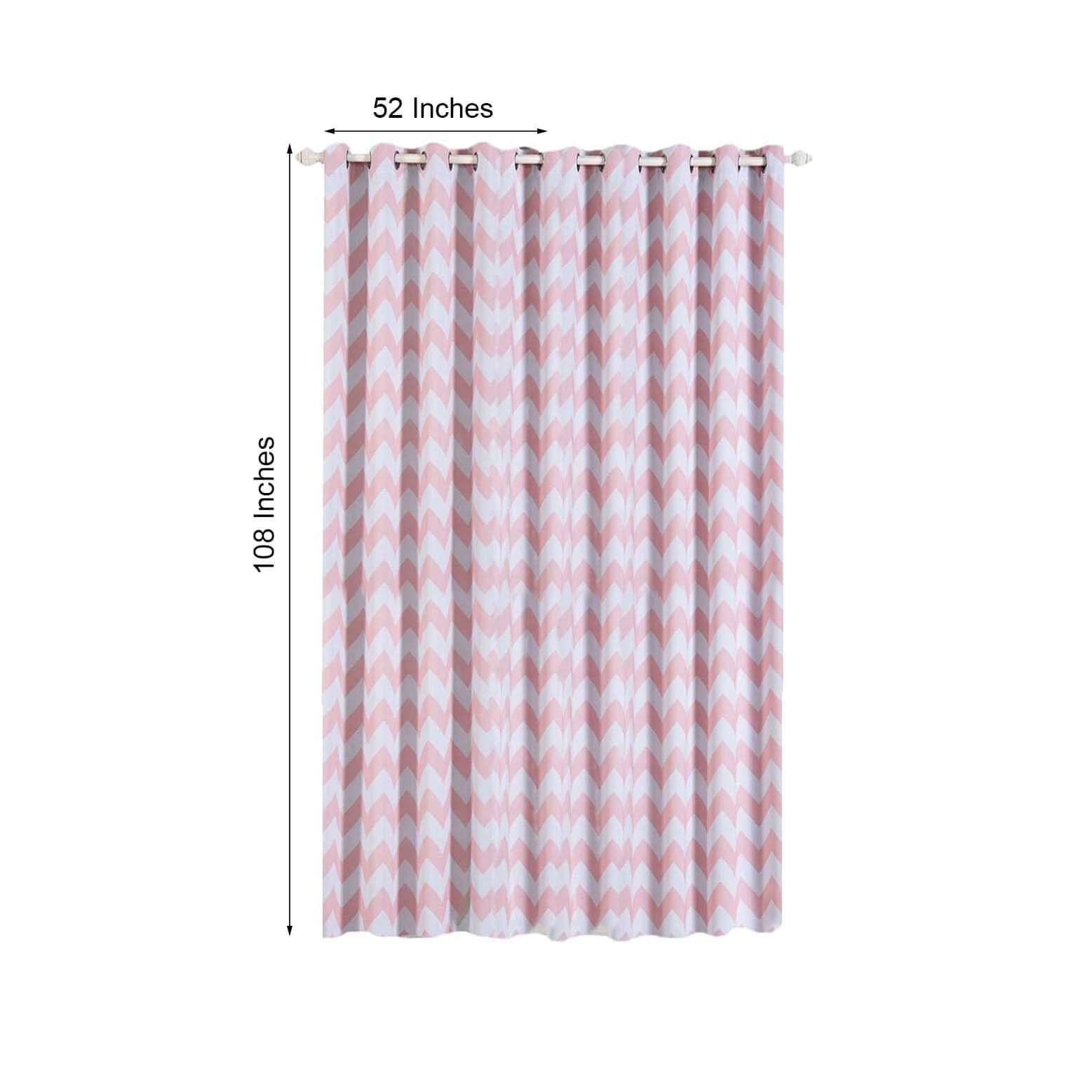 2 Pack White Blush Chevron Design Thermal Blackout Curtains With Chrome Grommet Window Treatment Panels - 52"x108"