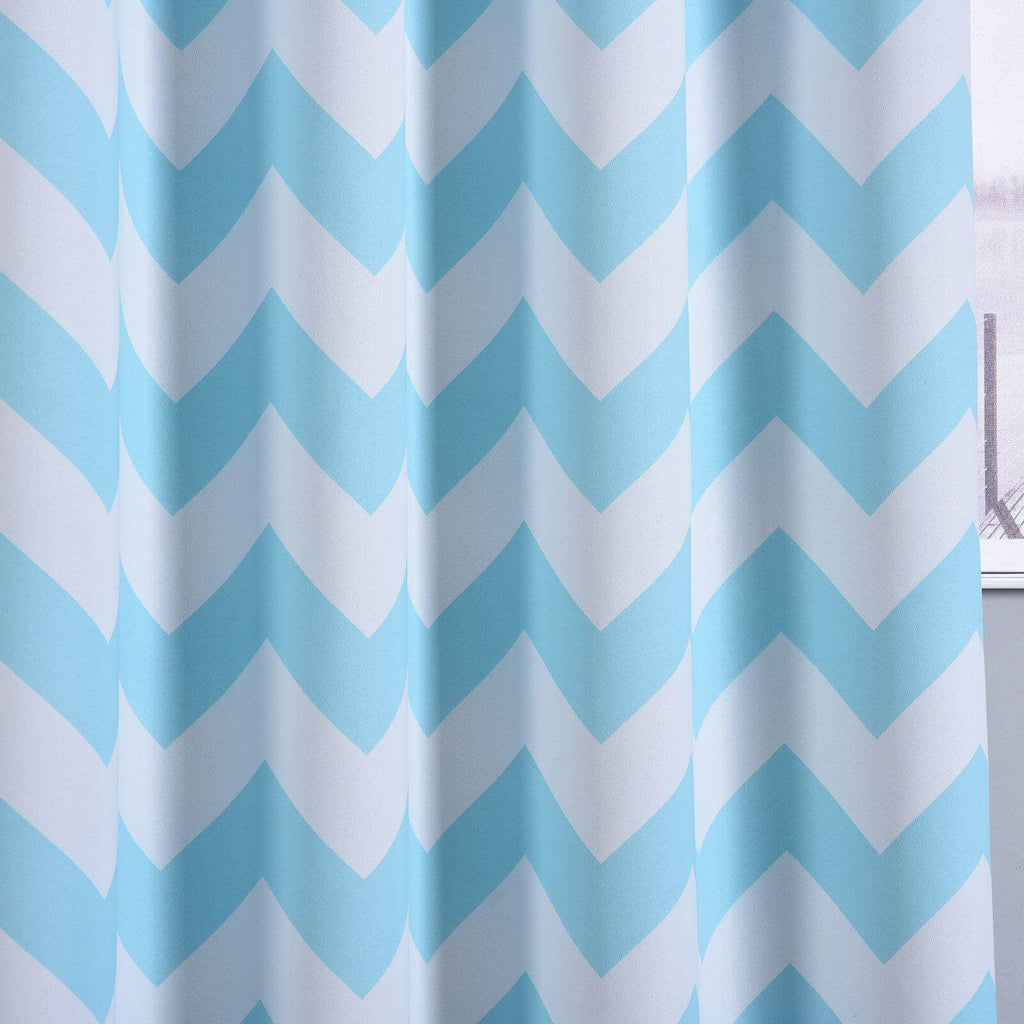 2 Pack White Light Blue Chevron Design Thermal Blackout Curtains With Chrome Grommet Window Treatment Panels - 52"x84"