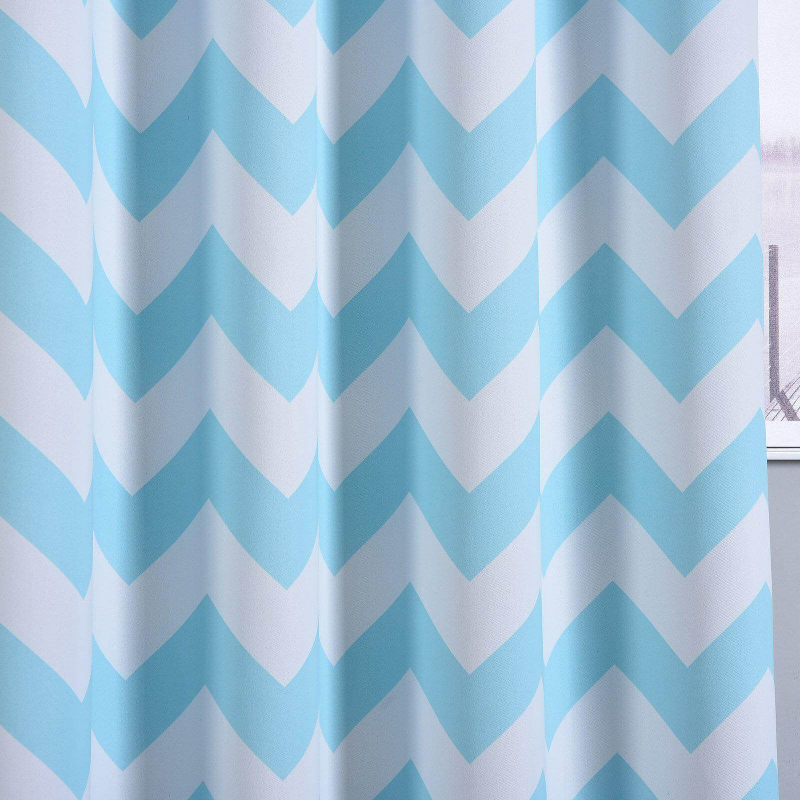 2 Pack White Light Blue Chevron Design Thermal Blackout Curtains With Chrome Grommet Window Treatment Panels - 52"x84"