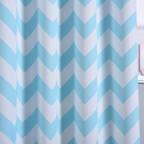 2 Pack White Light Blue Chevron Design Thermal Blackout Curtains With Chrome Grommet Window Treatment Panels - 52"x84"