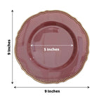 10-Pack Plastic Dinner Plates in Cinnamon Rose with Gold Scalloped Rim - Disposable Party Plates 9"