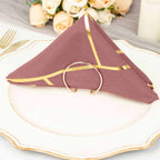 5 Pack Polyester 20"x20" Napkins Cinnamon Rose with Gold Geometric Foil Pattern - Modern Reusable Dinner Napkins
