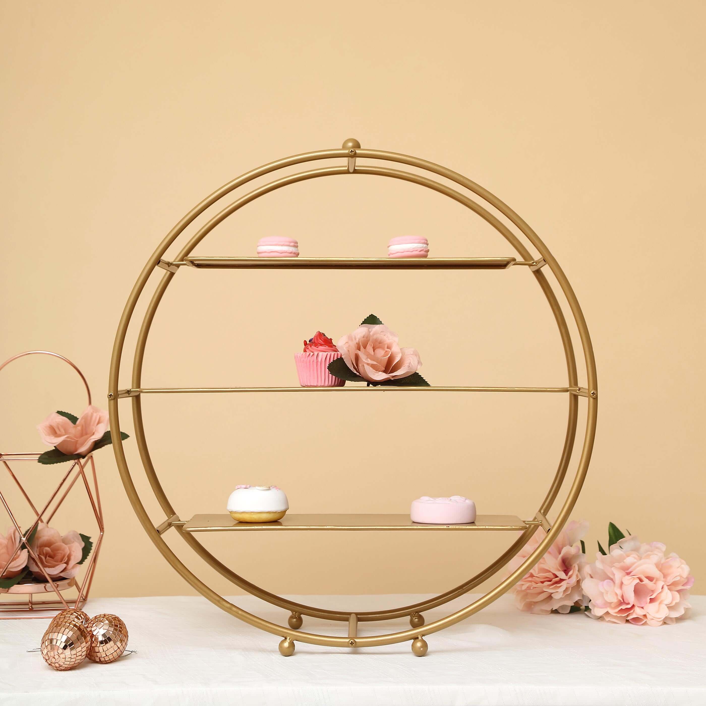 3-Tier Metal Round Cupcake Stand Matte Gold - Stylish Dessert Holder Appetizer Display for Modern Weddings Dessert Buffets & Celebrations 21"