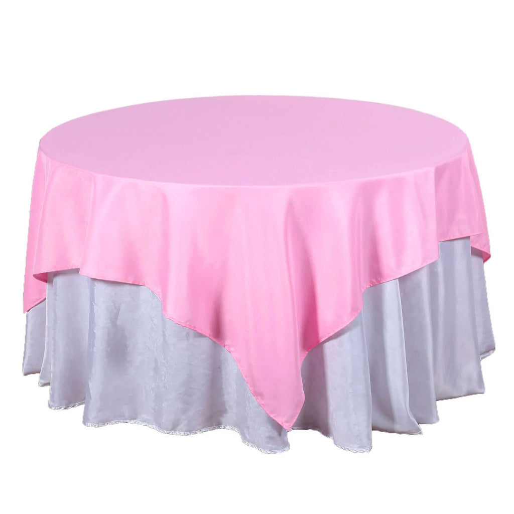 Polyester 70"x70" Table Overlay Square Tablecloth Pink - Wrinkle-Resistant & Durable Table Cover