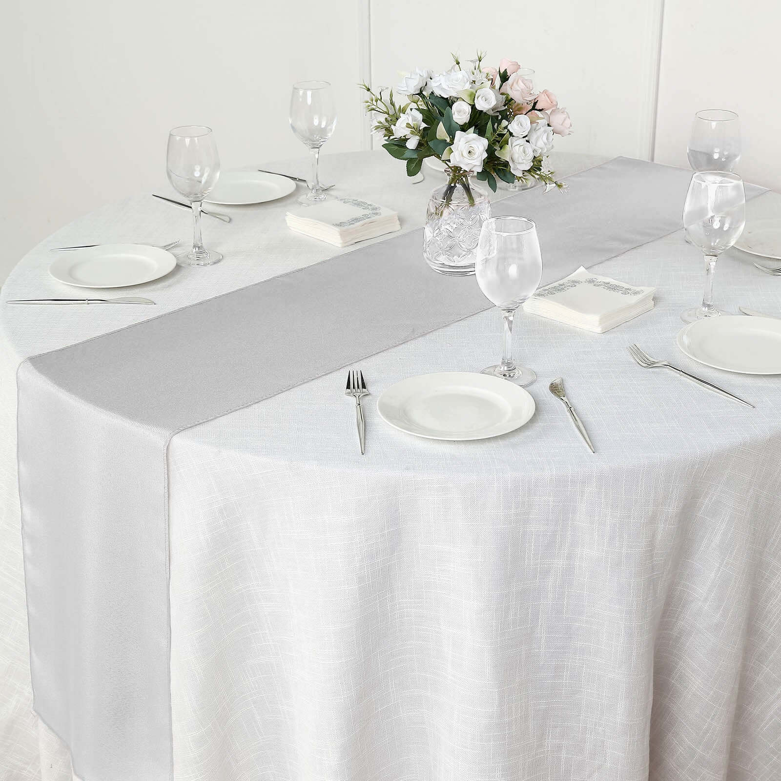 Polyester 12"x108" Table Runner Silver - Durable & Wrinkle-Resistant Table Decor