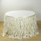 Taffeta 17ft Table Skirt Ivory - Cascading Curly Willow Style Table Cover