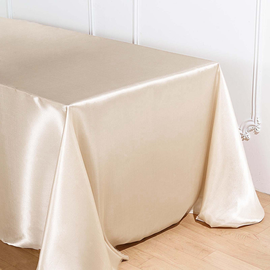 Satin Rectangular 90"x156" Tablecloth Beige - Seamless Table Cover