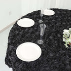 Satin 72"x72" Table Overlay Square Tablecloth Black - 3D Rosette Design for Stylish Occasions
