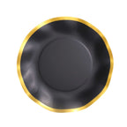 25-Pack Paper Round Dinner Plates 10" Matte Black with Gold Wavy Rim - Disposable 350GSM Party Plates