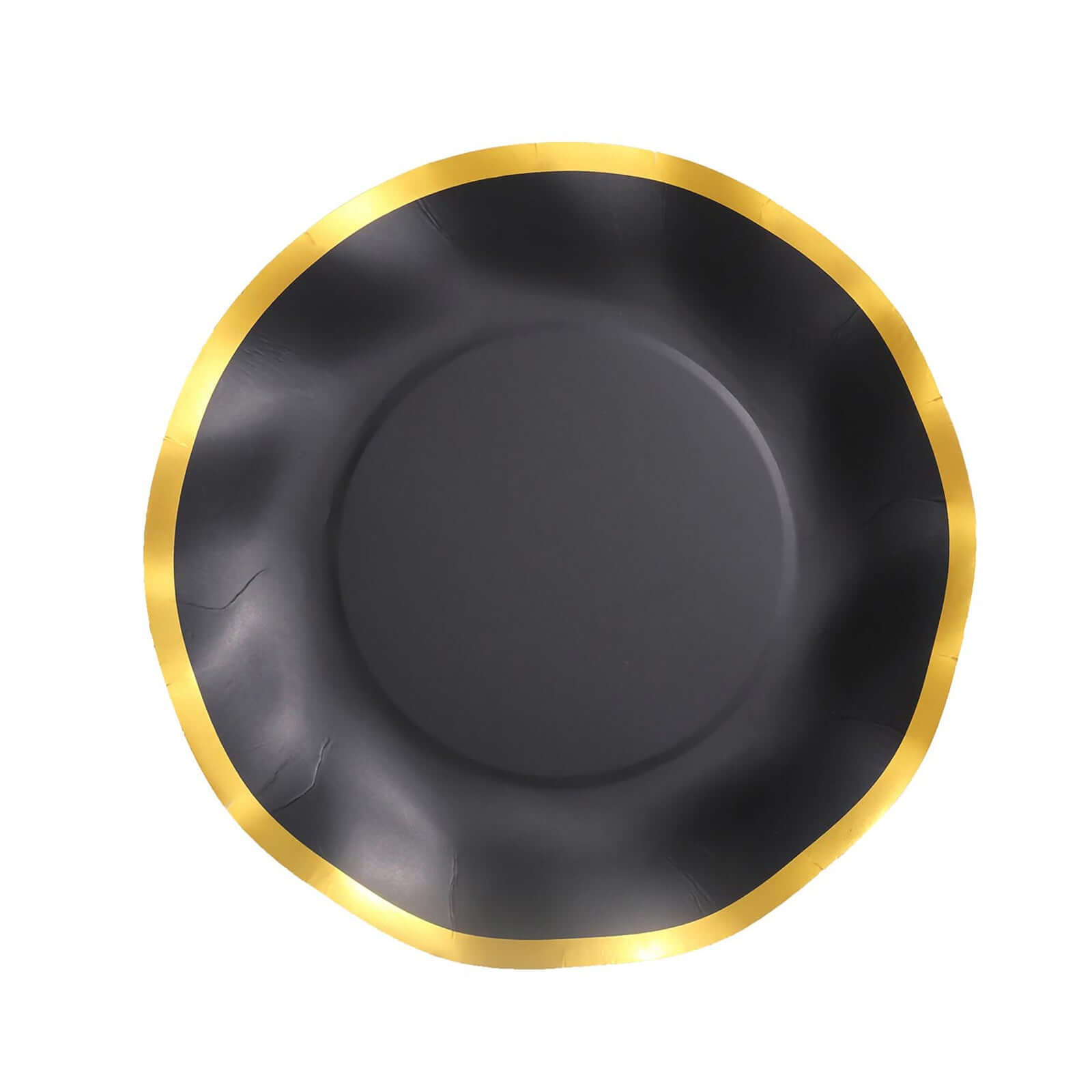 25-Pack Paper Round Dinner Plates 10" Matte Black with Gold Wavy Rim - Disposable 350GSM Party Plates