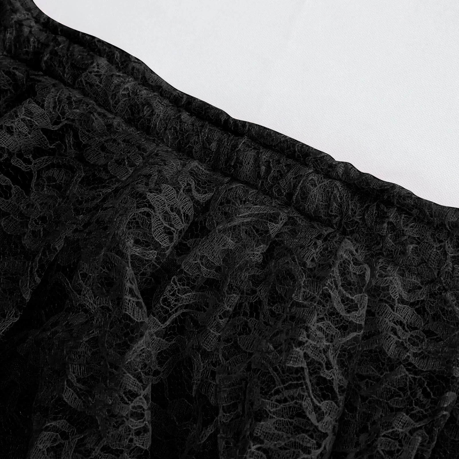 Lace 14ft Table Skirt Black Premium Pleated - Vintage Style for Parties