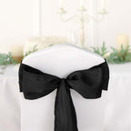 5 Pack Taffeta 6"x106" Chair Sashes Black Accordion Crinkle Texture - Stylish Decor for Weddings & Gatherings
