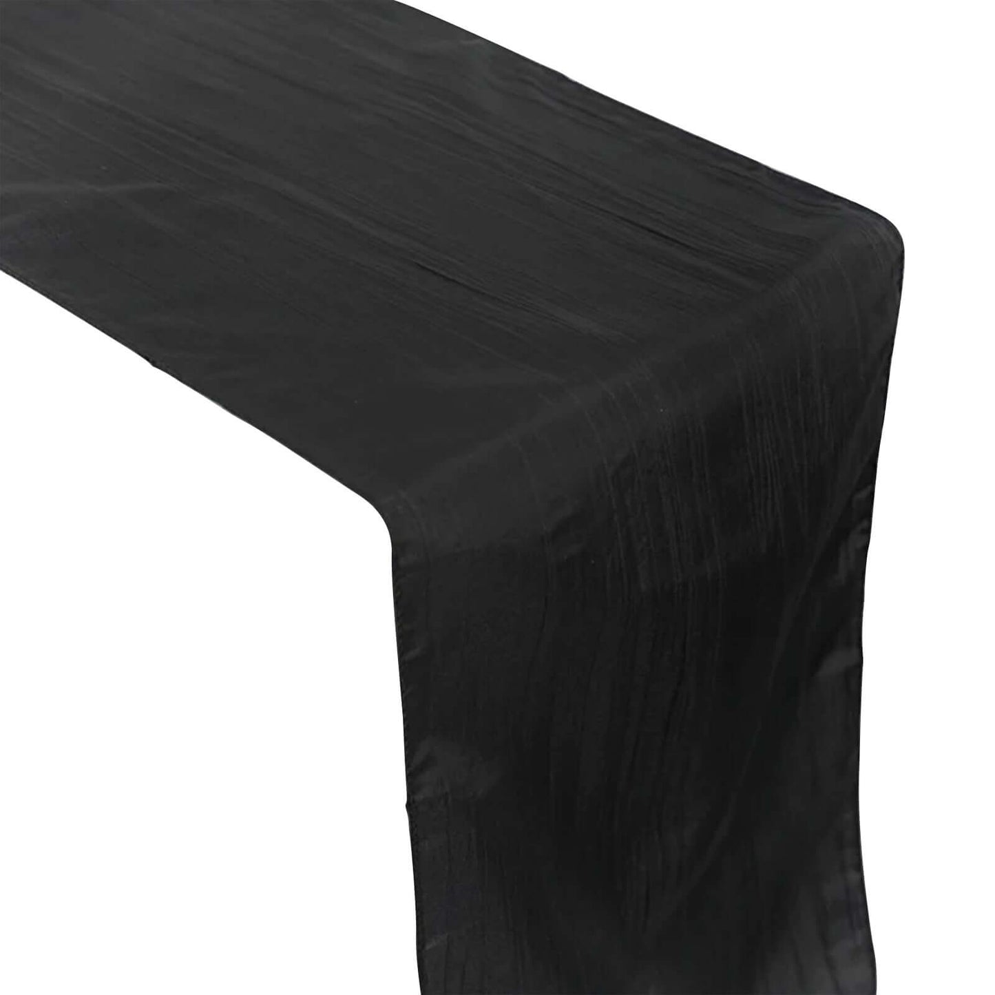 Taffeta 12"x108" Table Runner Black - Accordion Crinkle Design