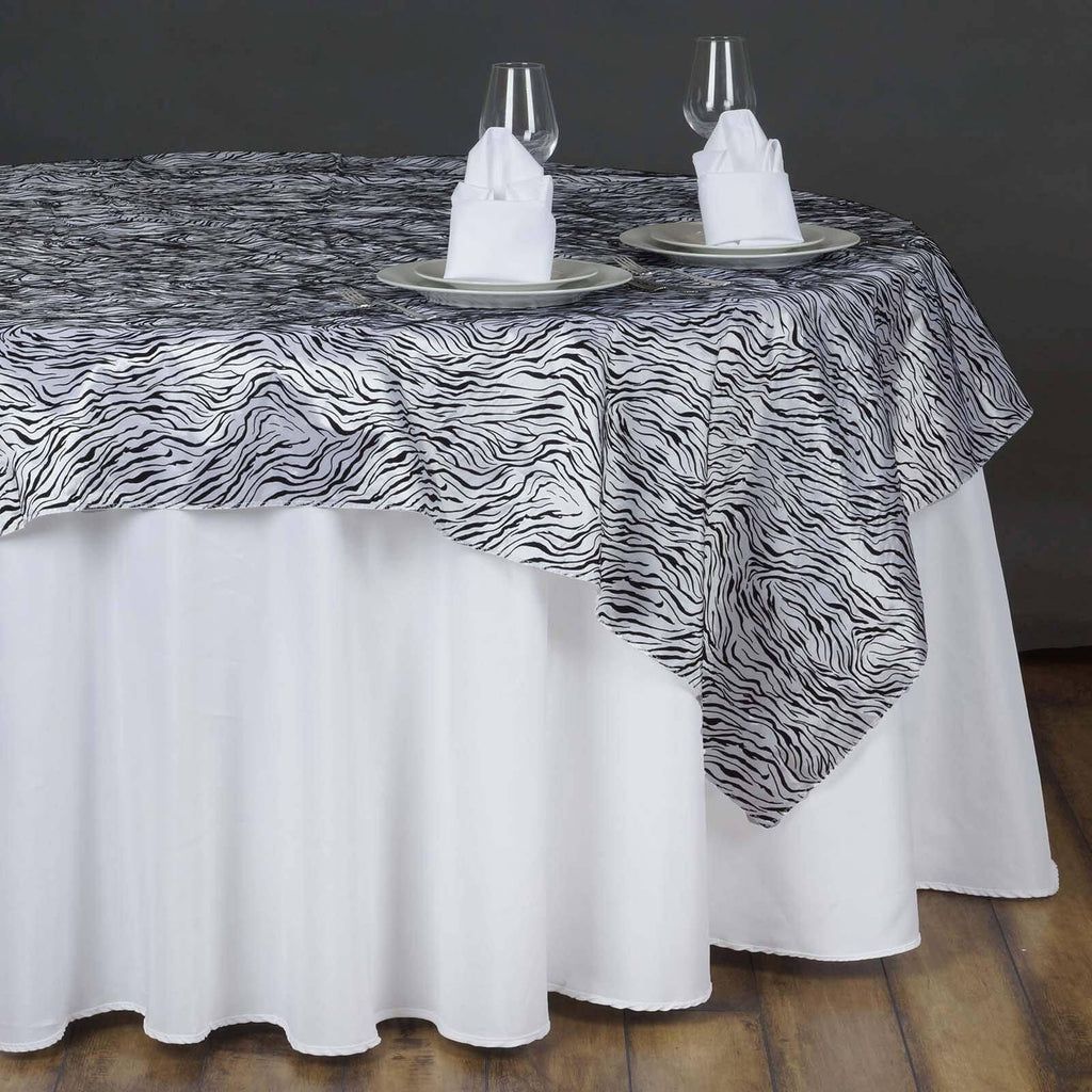 Taffeta 90"x90" Table Overlay Black and White - Tiger Print Table Topper for Jungle Theme
