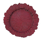 6-Pack Acrylic Plastic Round Charger Plates 13" in Burgundy with Reef Design, Dinner Charger Tableware